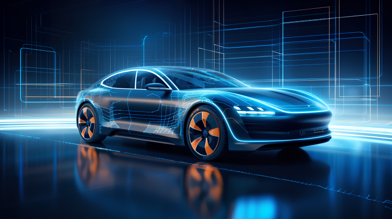 科技感汽车创意3D素材一辆汽车与智能家居系统无缝集成，实现各种任务的自动化和同步